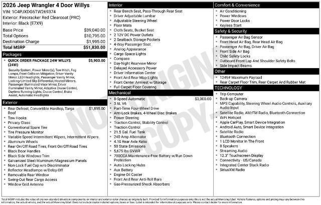 2026 Jeep Wrangler Willys 4 Door 4x4