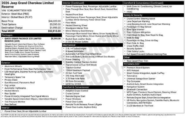 2026 Jeep Grand Cherokee Limited Reserve 4x4