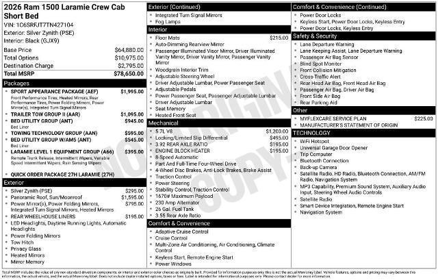 2026 RAM 1500 Laramie 4x4 Crew Cab 5'7" Box