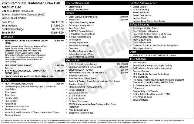 2025 RAM 2500 Tradesman 4x4 Crew Cab 6'4" Box
