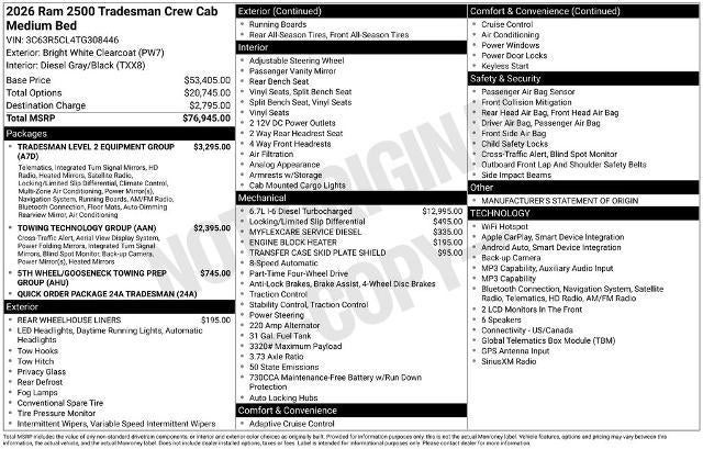 2026 RAM 2500 Tradesman 4x4 Crew Cab 6'4" Box