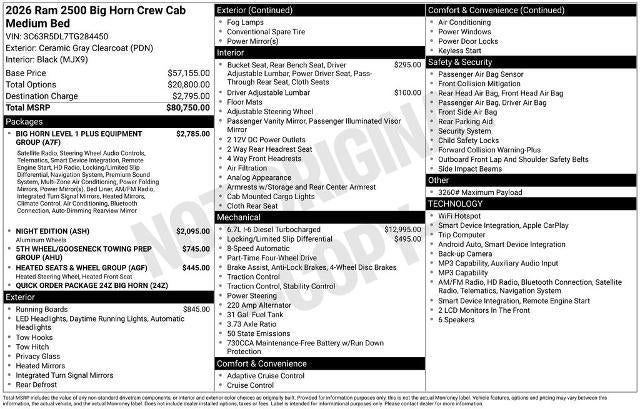 2026 RAM 2500 Big Horn 4x4 Crew Cab 6'4" Box
