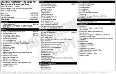 2026 RAM ProMaster Cargo Van Tradesman 1500 High Roof 136" WB *Ltd Avail*