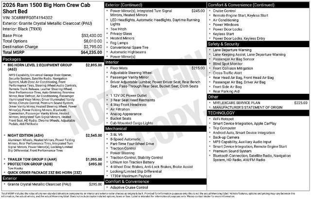 2026 RAM 1500 Big Horn 4x4 Crew Cab 5'7" Box