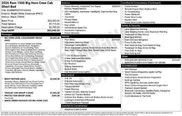 2026 RAM 1500 Big Horn 4x4 Crew Cab 5'7" Box